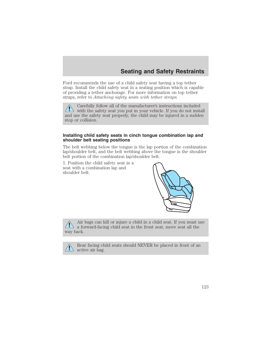 Seating and safety restraints | FORD 2003 Windstar v.2 User Manual | Page 123 / 240
