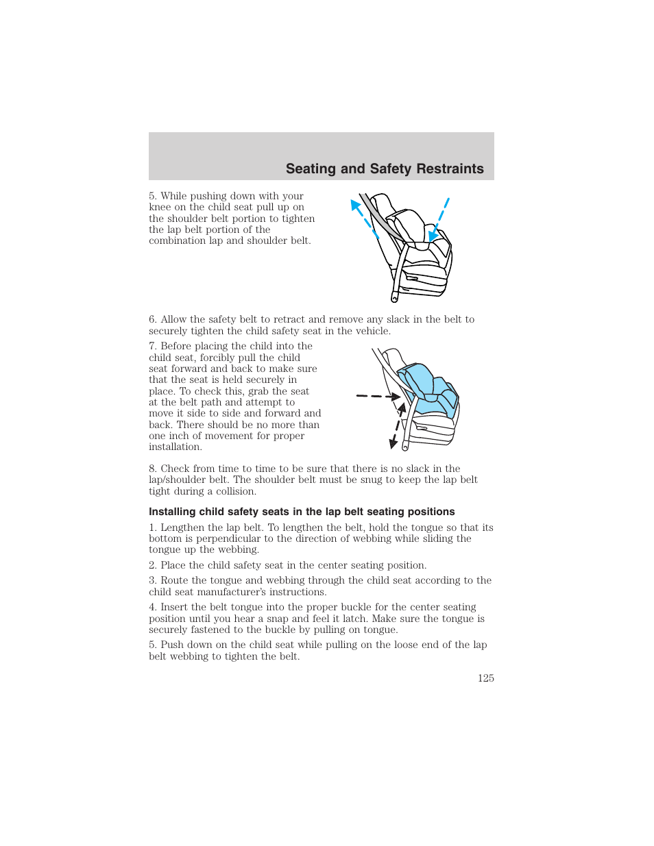 Seating and safety restraints | FORD 2003 Windstar v.2 User Manual | Page 125 / 240