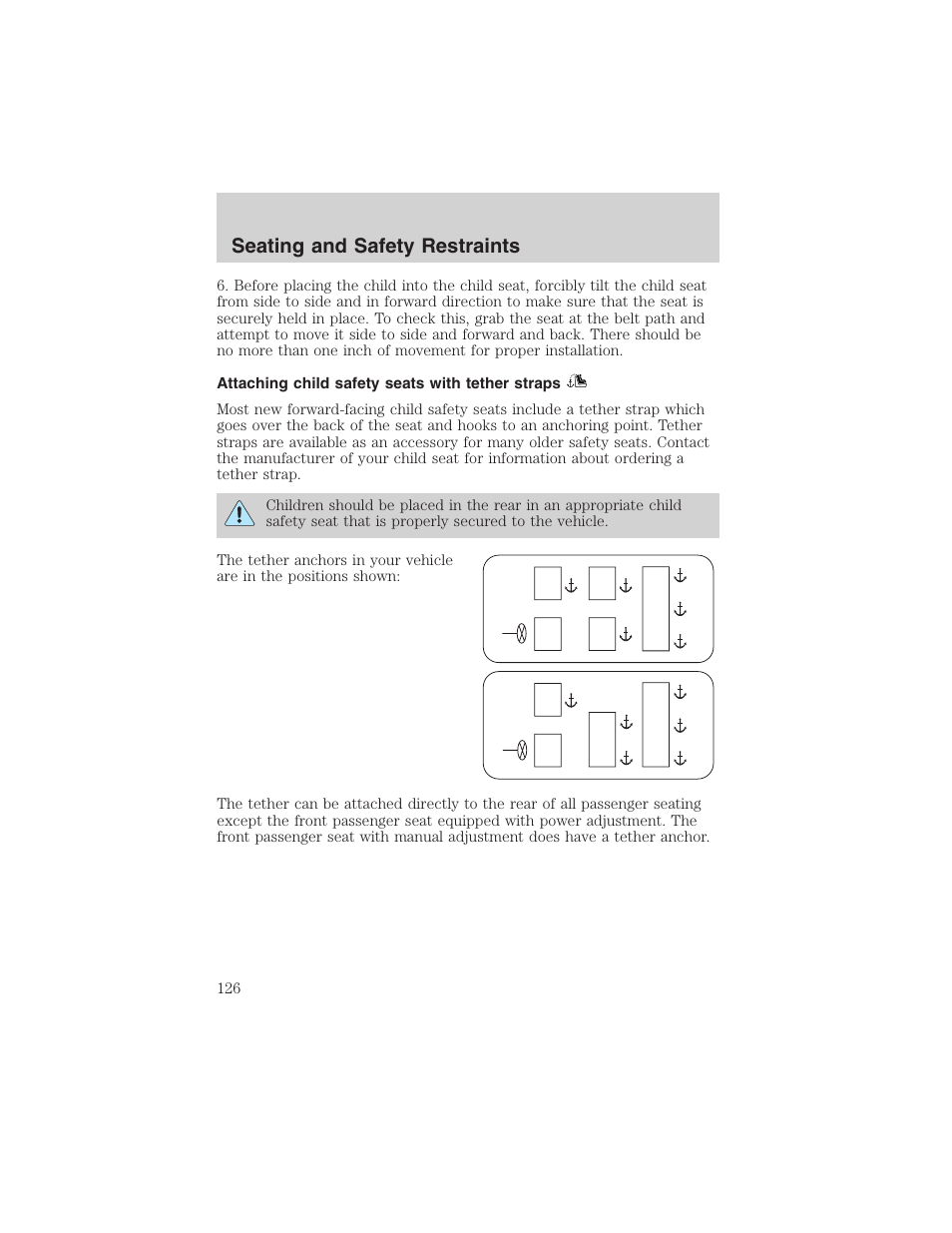 Seating and safety restraints | FORD 2003 Windstar v.2 User Manual | Page 126 / 240