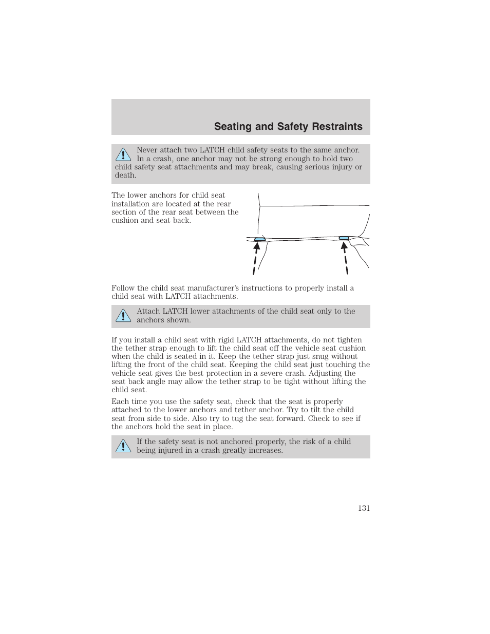 Seating and safety restraints | FORD 2003 Windstar v.2 User Manual | Page 131 / 240