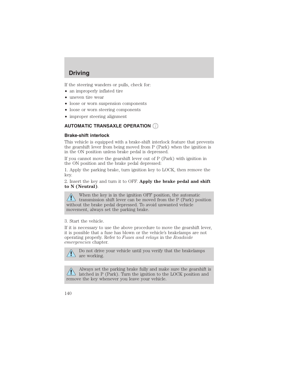 Driving | FORD 2003 Windstar v.2 User Manual | Page 140 / 240