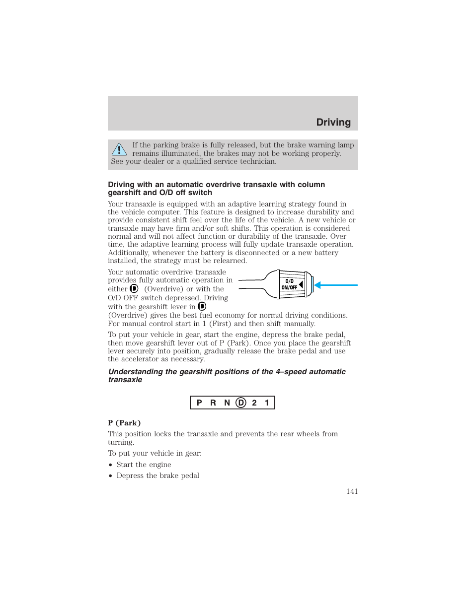 Driving | FORD 2003 Windstar v.2 User Manual | Page 141 / 240