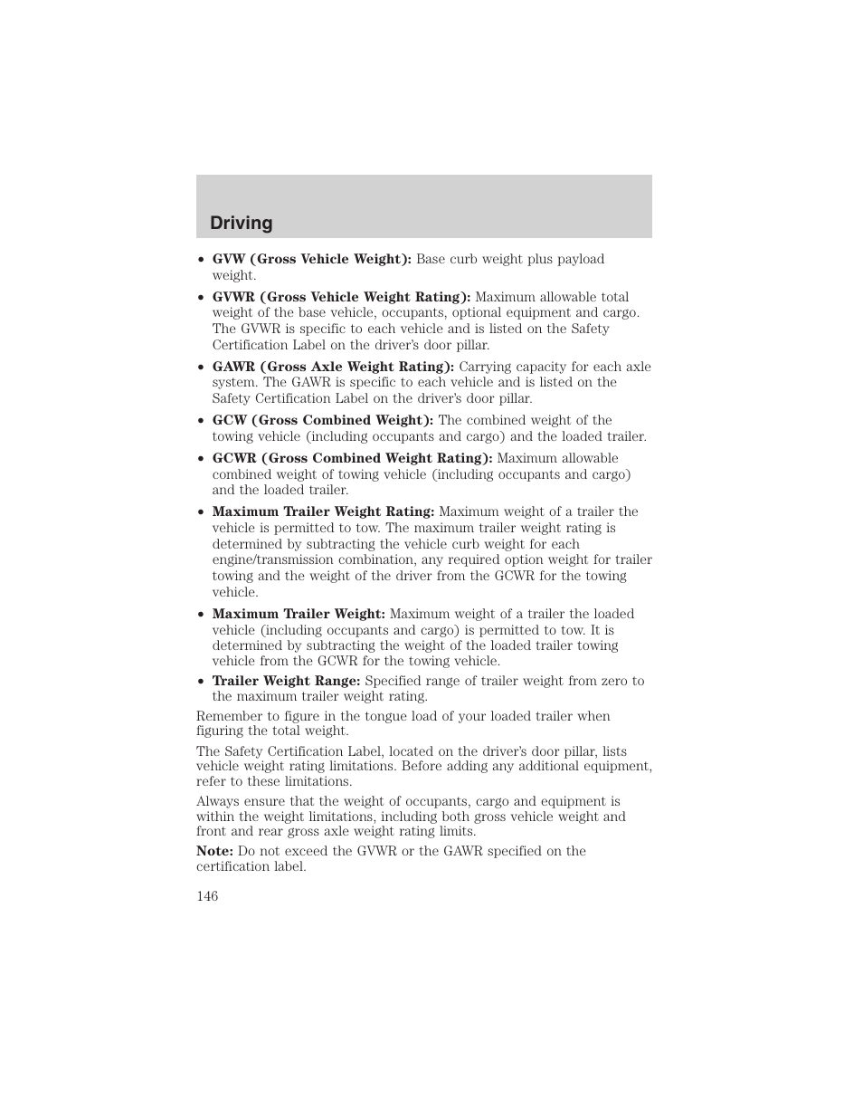 Driving | FORD 2003 Windstar v.2 User Manual | Page 146 / 240