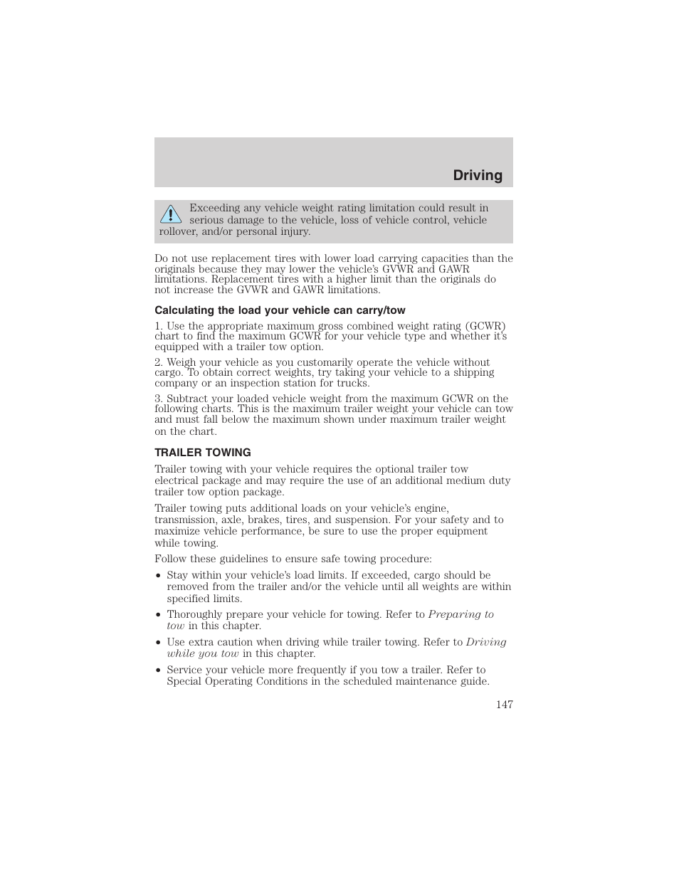 Driving | FORD 2003 Windstar v.2 User Manual | Page 147 / 240