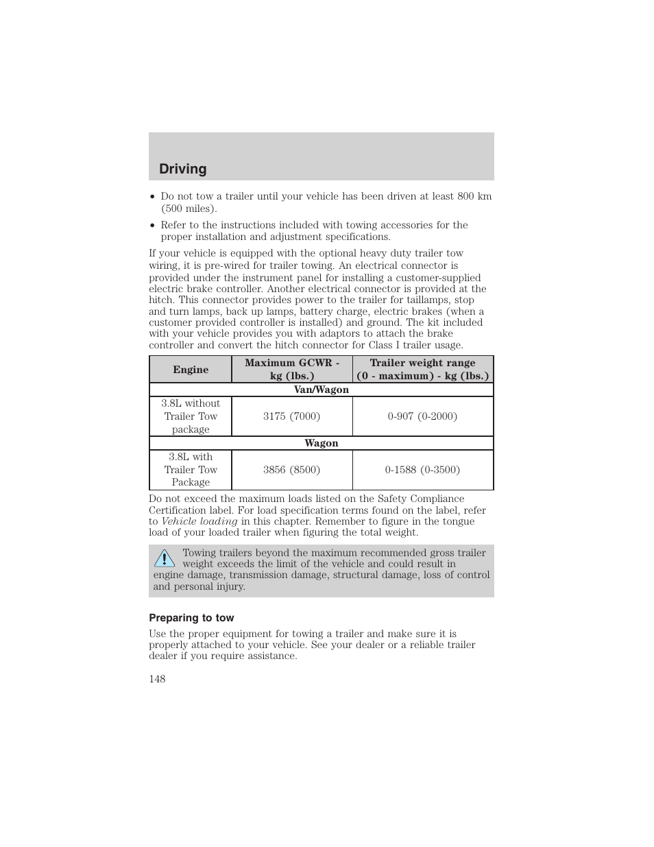 Driving | FORD 2003 Windstar v.2 User Manual | Page 148 / 240