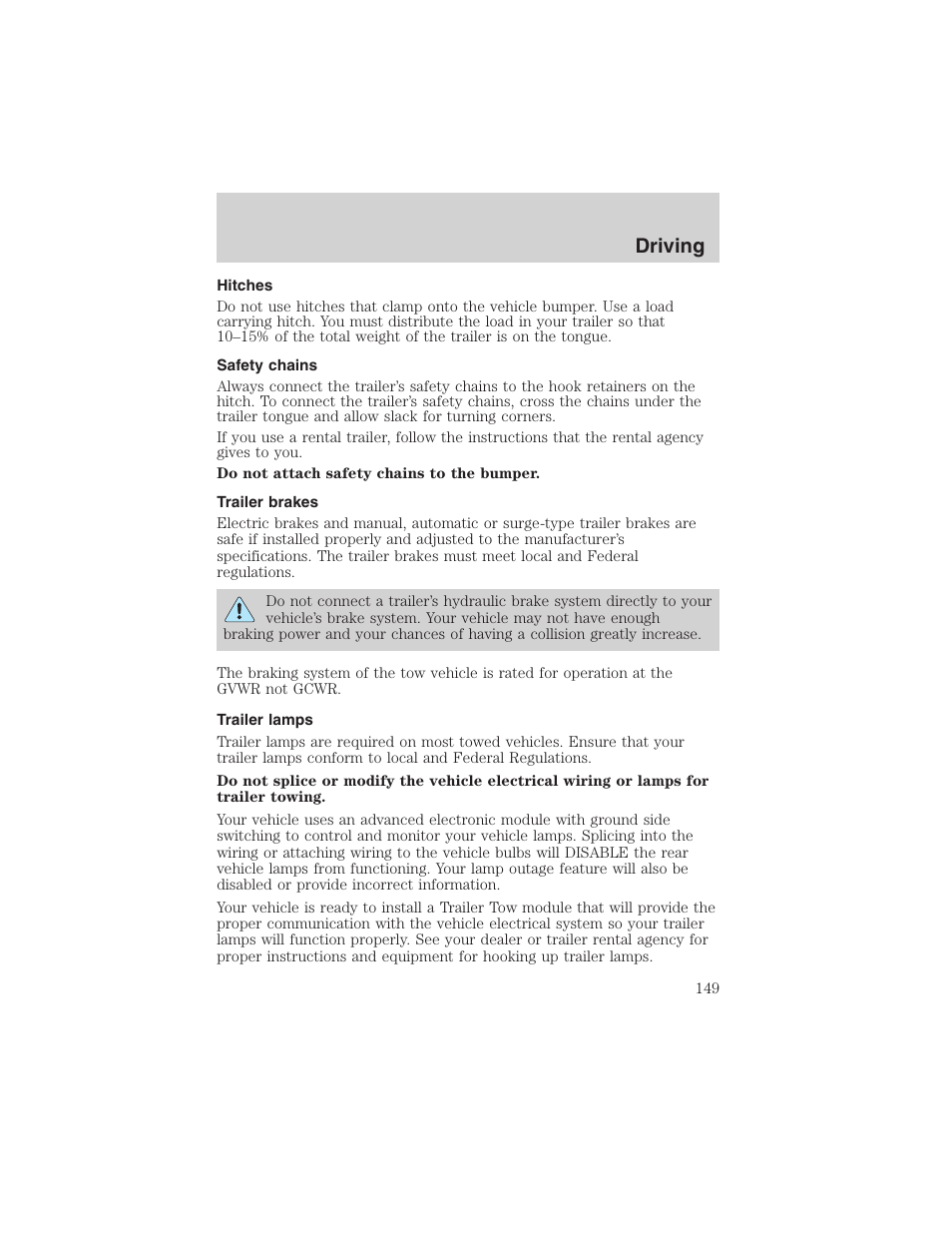 Driving | FORD 2003 Windstar v.2 User Manual | Page 149 / 240