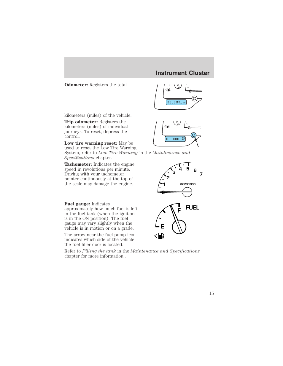 Instrument cluster | FORD 2003 Windstar v.2 User Manual | Page 15 / 240