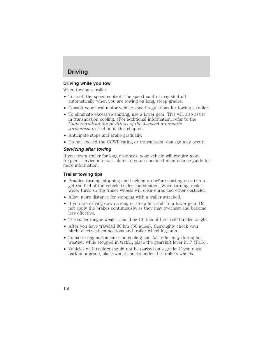 Driving | FORD 2003 Windstar v.2 User Manual | Page 150 / 240