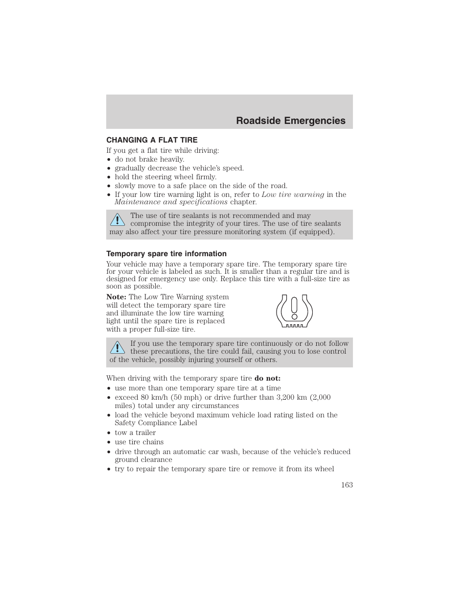 Roadside emergencies | FORD 2003 Windstar v.2 User Manual | Page 163 / 240