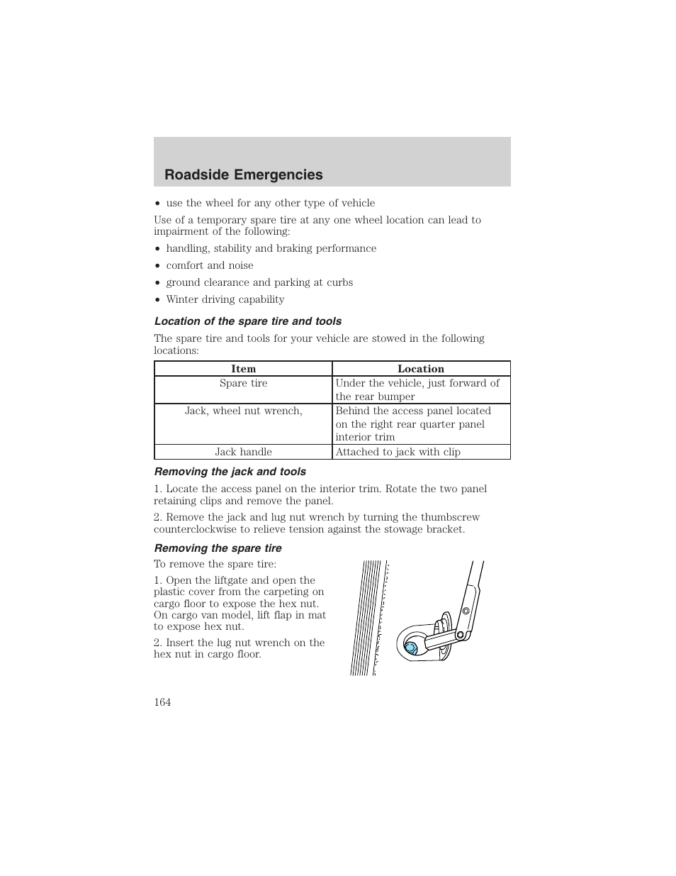 Roadside emergencies | FORD 2003 Windstar v.2 User Manual | Page 164 / 240