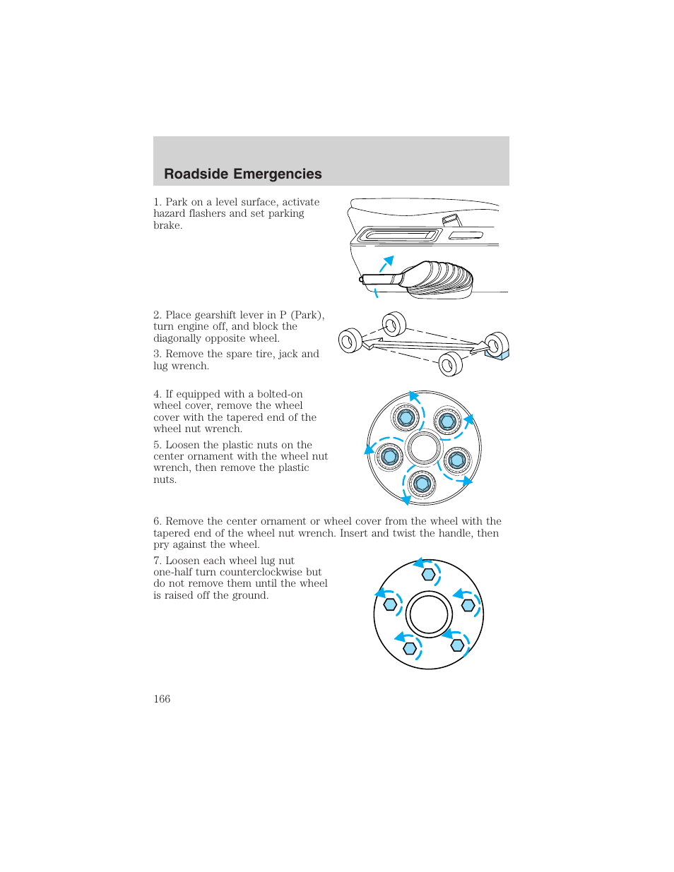 Roadside emergencies | FORD 2003 Windstar v.2 User Manual | Page 166 / 240