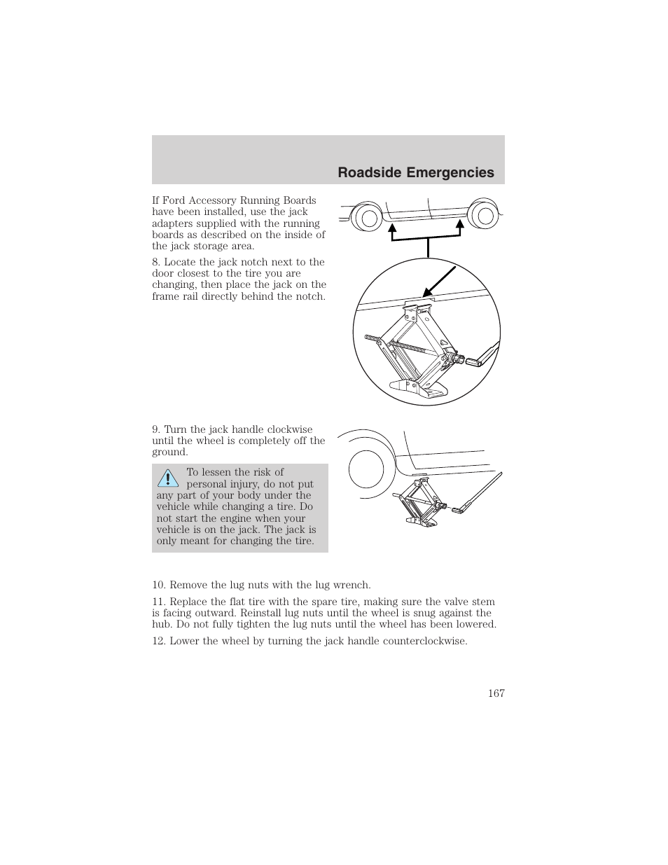 Roadside emergencies | FORD 2003 Windstar v.2 User Manual | Page 167 / 240