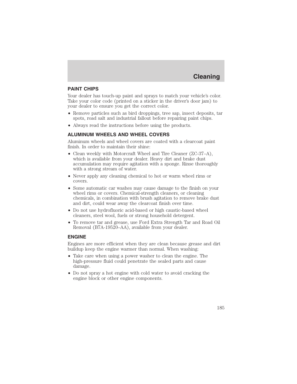 Cleaning | FORD 2003 Windstar v.2 User Manual | Page 185 / 240