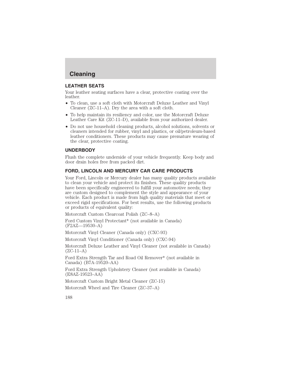 Cleaning | FORD 2003 Windstar v.2 User Manual | Page 188 / 240