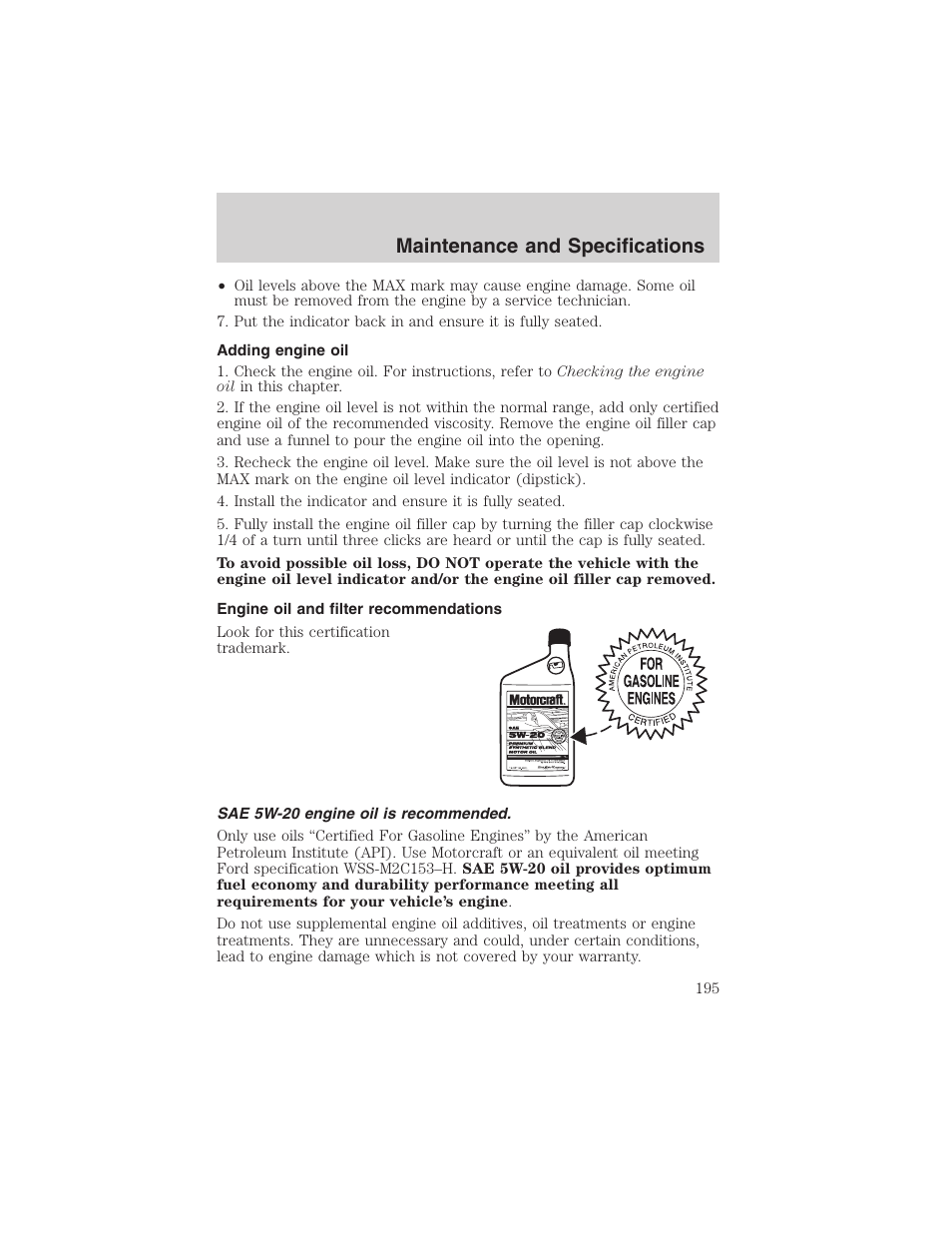 Maintenance and specifications | FORD 2003 Windstar v.2 User Manual | Page 195 / 240