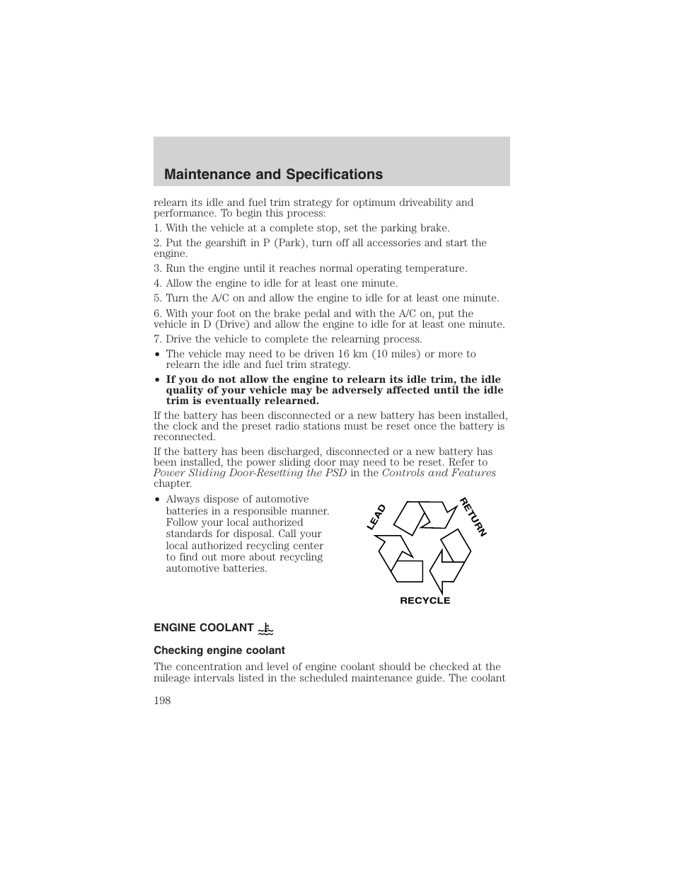 Maintenance and specifications | FORD 2003 Windstar v.2 User Manual | Page 198 / 240