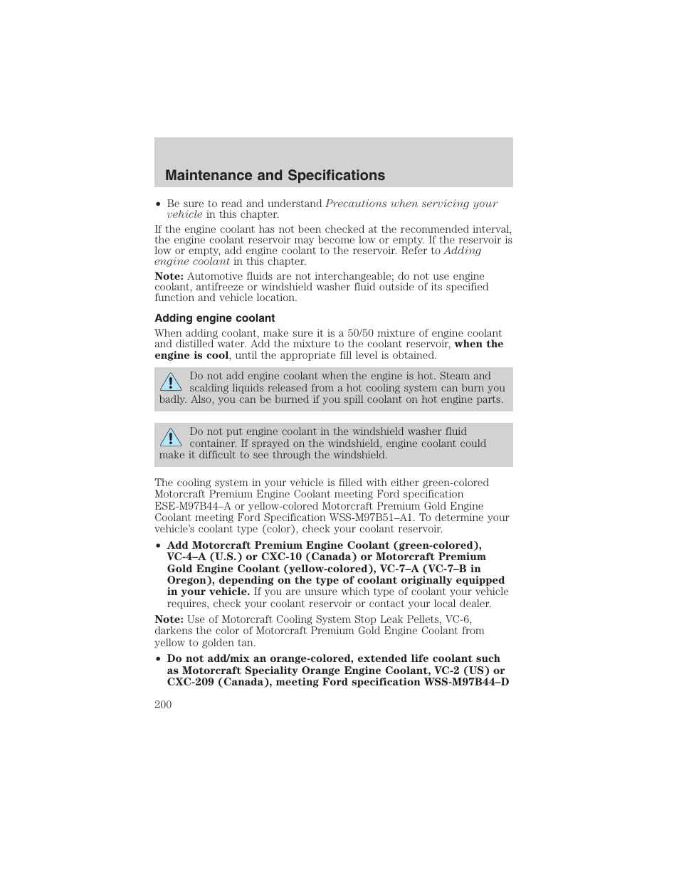 Maintenance and specifications | FORD 2003 Windstar v.2 User Manual | Page 200 / 240