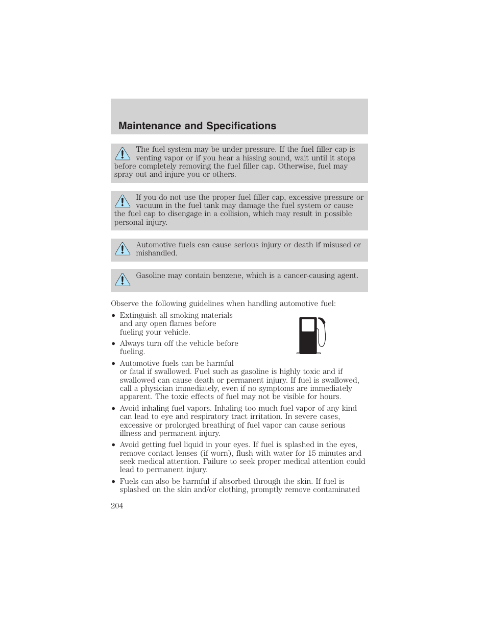 Maintenance and specifications | FORD 2003 Windstar v.2 User Manual | Page 204 / 240