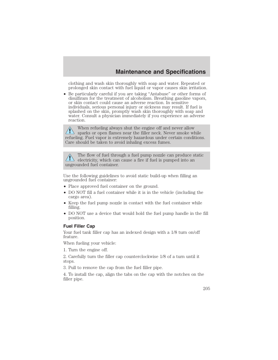 Maintenance and specifications | FORD 2003 Windstar v.2 User Manual | Page 205 / 240