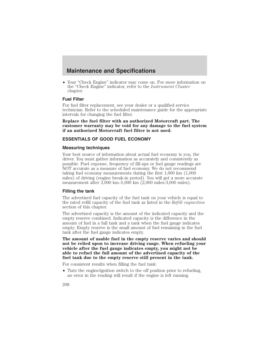Maintenance and specifications | FORD 2003 Windstar v.2 User Manual | Page 208 / 240