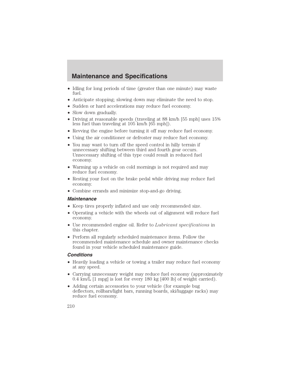 Maintenance and specifications | FORD 2003 Windstar v.2 User Manual | Page 210 / 240