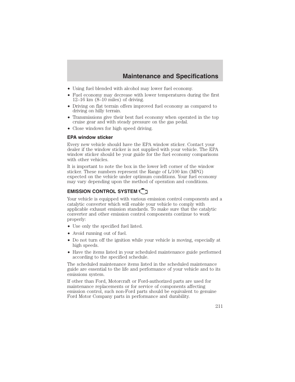 Maintenance and specifications | FORD 2003 Windstar v.2 User Manual | Page 211 / 240