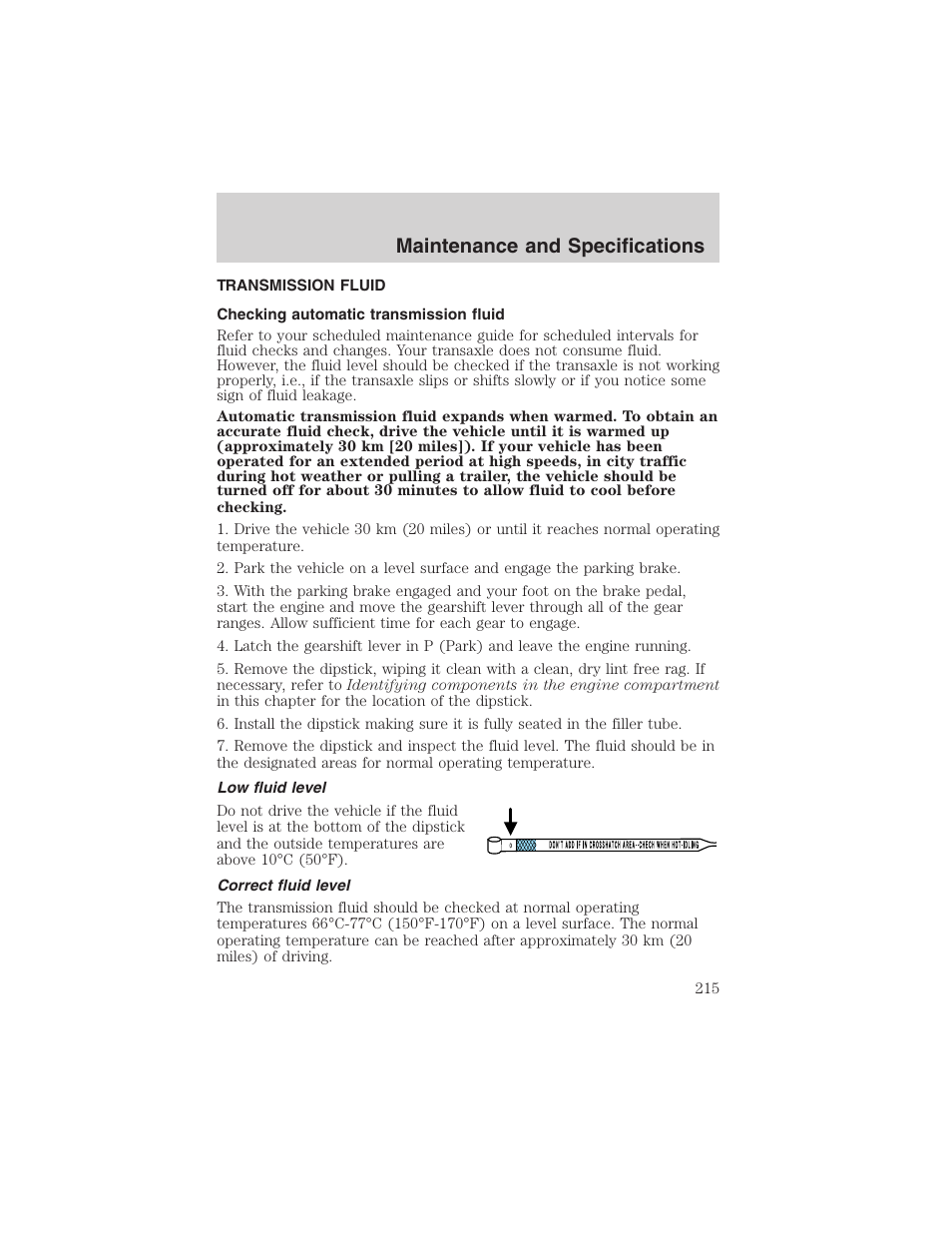 Maintenance and specifications | FORD 2003 Windstar v.2 User Manual | Page 215 / 240