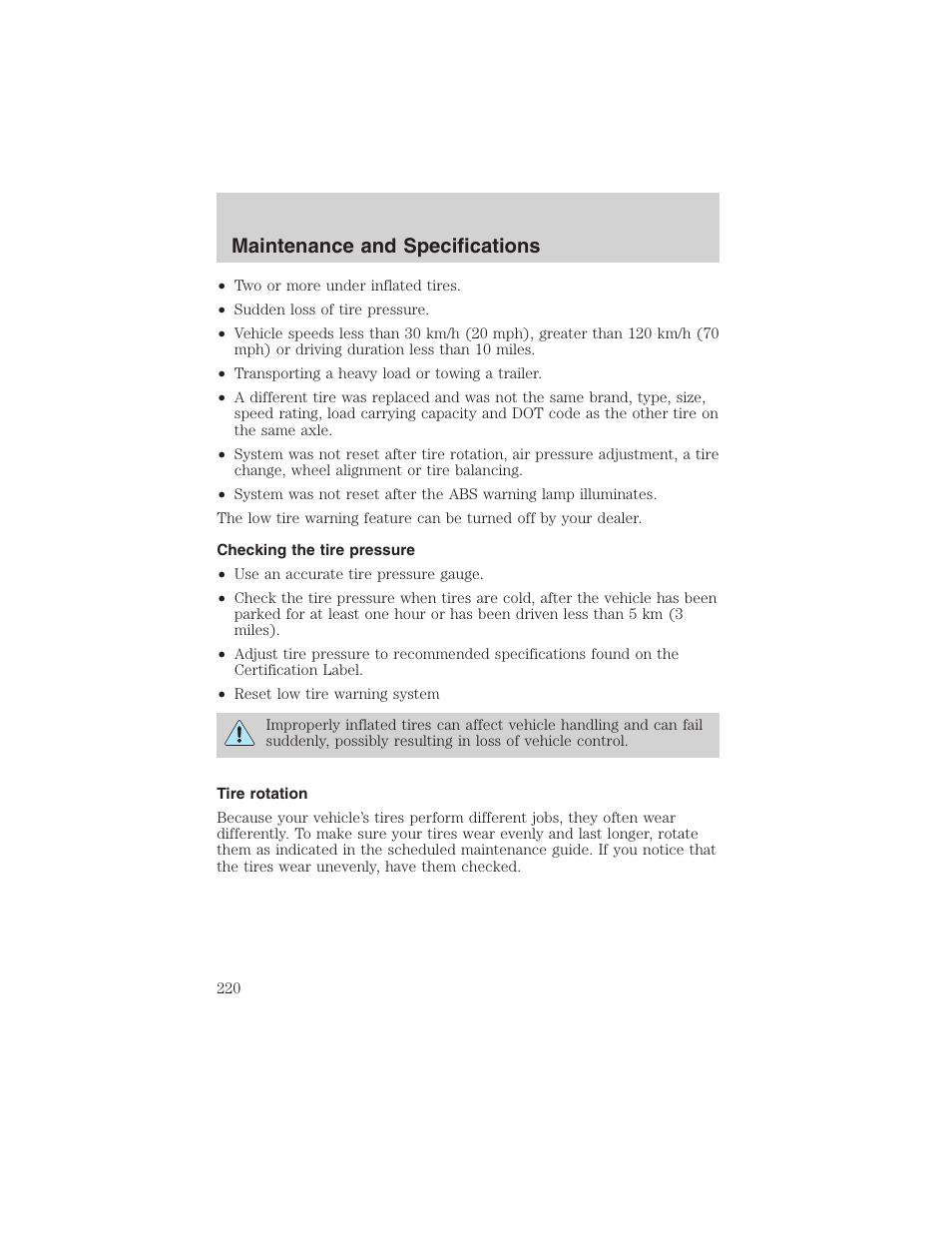 Maintenance and specifications | FORD 2003 Windstar v.2 User Manual | Page 220 / 240