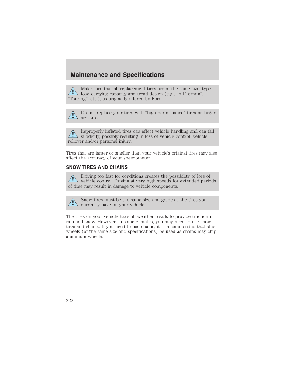 Maintenance and specifications | FORD 2003 Windstar v.2 User Manual | Page 222 / 240