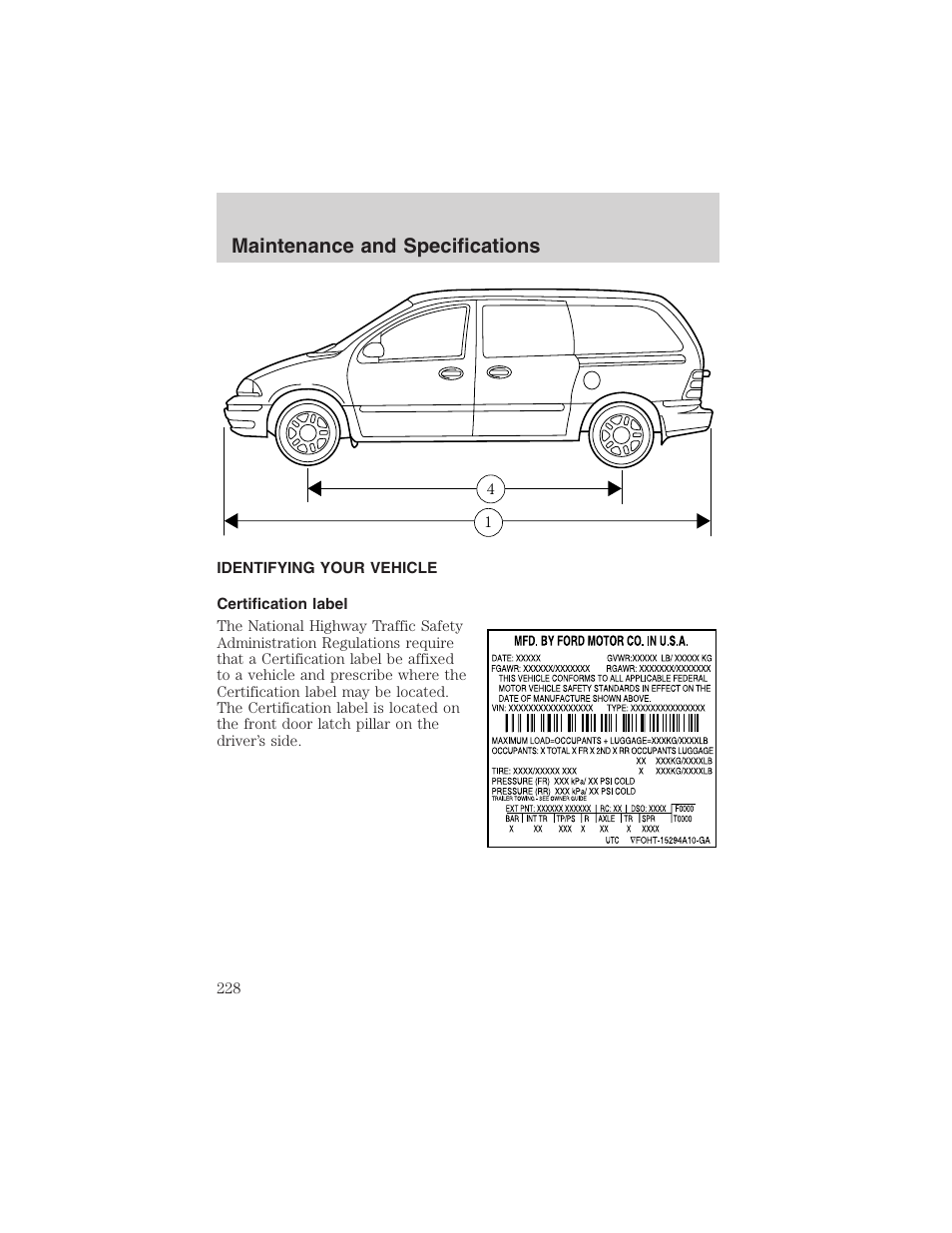 Maintenance and specifications | FORD 2003 Windstar v.2 User Manual | Page 228 / 240