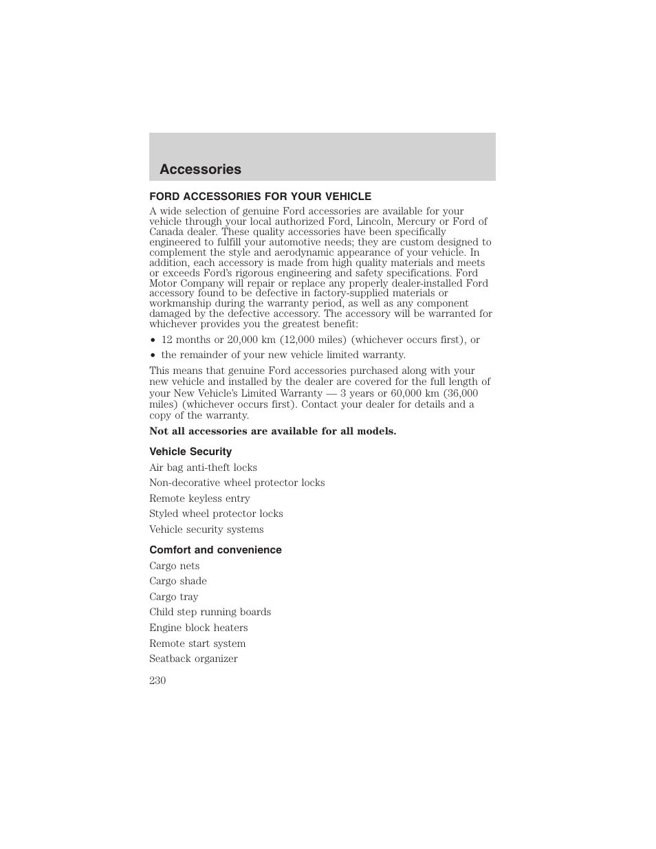 Accessories | FORD 2003 Windstar v.2 User Manual | Page 230 / 240