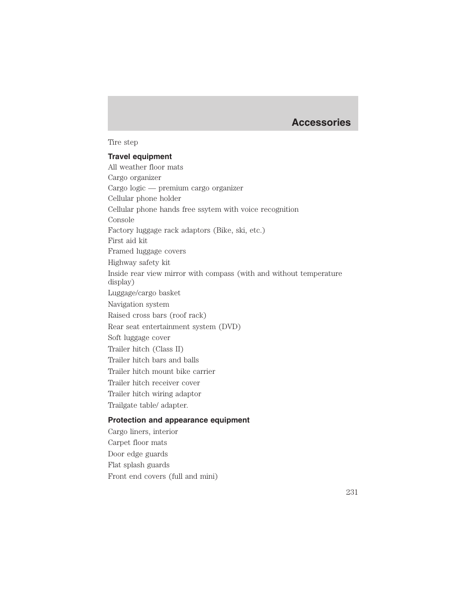 Accessories | FORD 2003 Windstar v.2 User Manual | Page 231 / 240