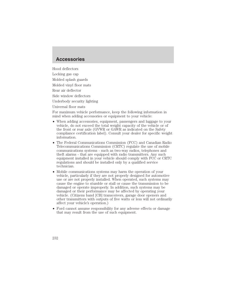 Accessories | FORD 2003 Windstar v.2 User Manual | Page 232 / 240