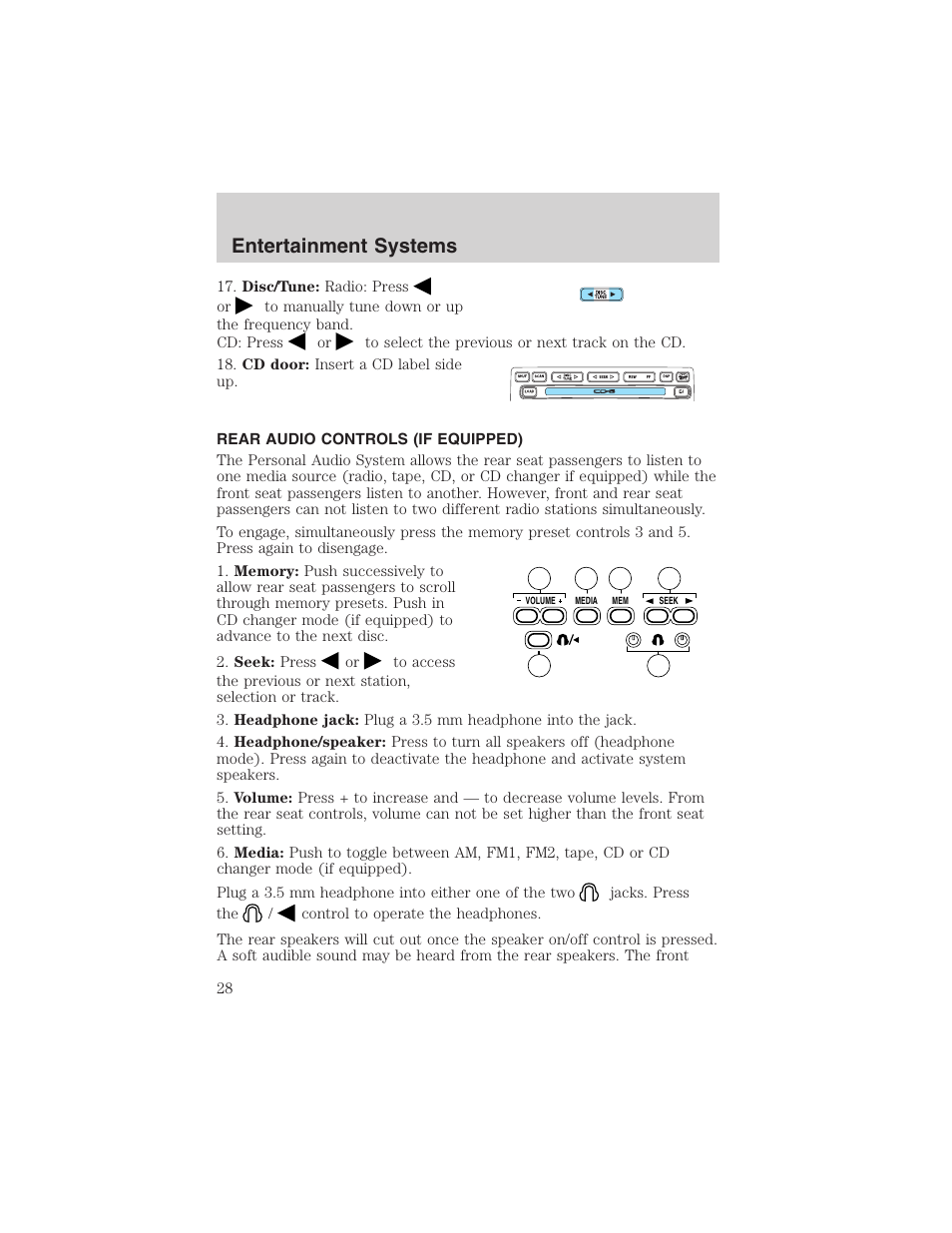 Entertainment systems | FORD 2003 Windstar v.2 User Manual | Page 28 / 240
