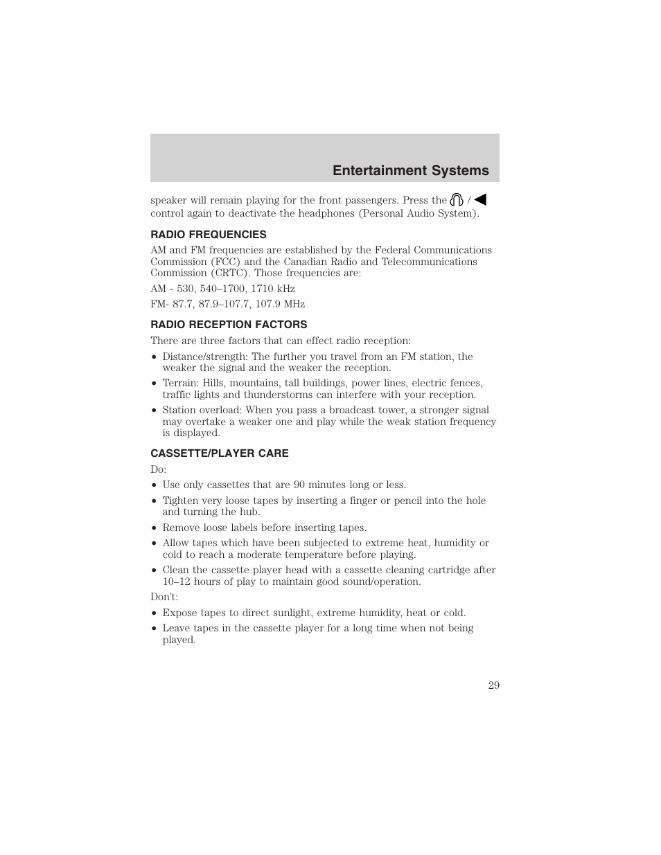 Entertainment systems | FORD 2003 Windstar v.2 User Manual | Page 29 / 240