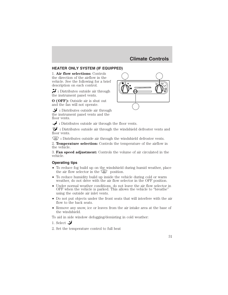 Climate controls | FORD 2003 Windstar v.2 User Manual | Page 31 / 240