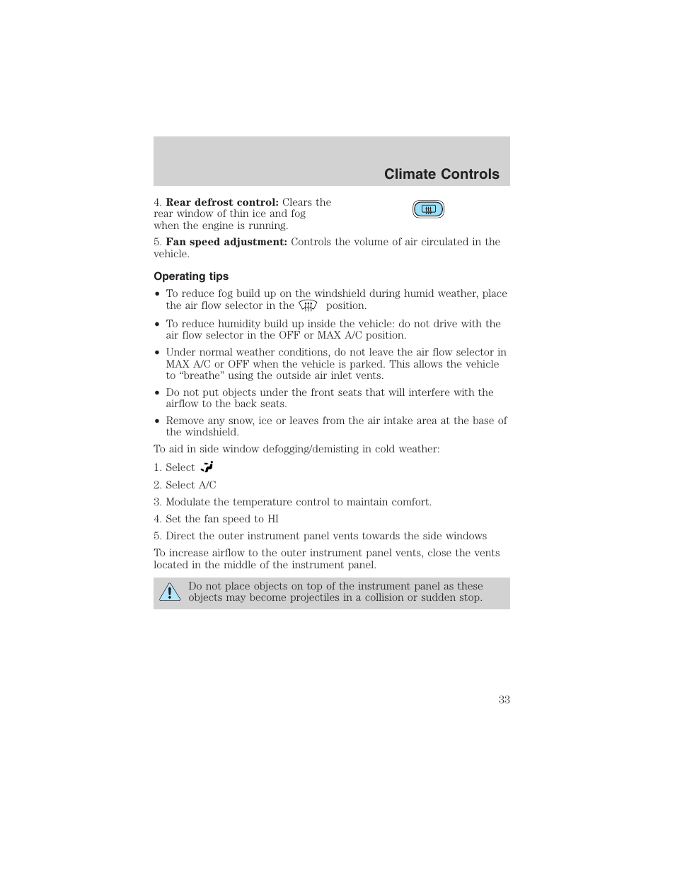 Climate controls | FORD 2003 Windstar v.2 User Manual | Page 33 / 240