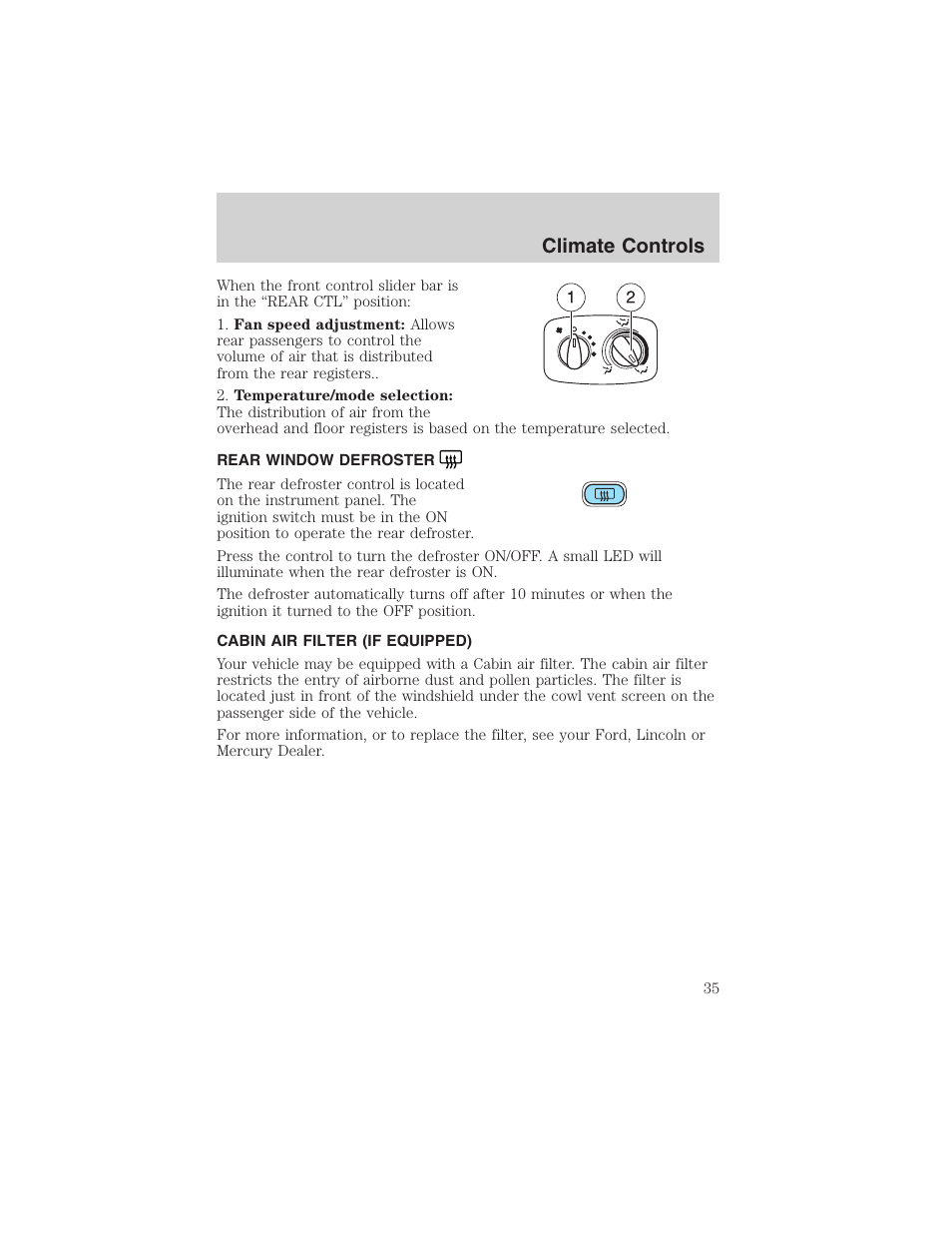 Climate controls | FORD 2003 Windstar v.2 User Manual | Page 35 / 240