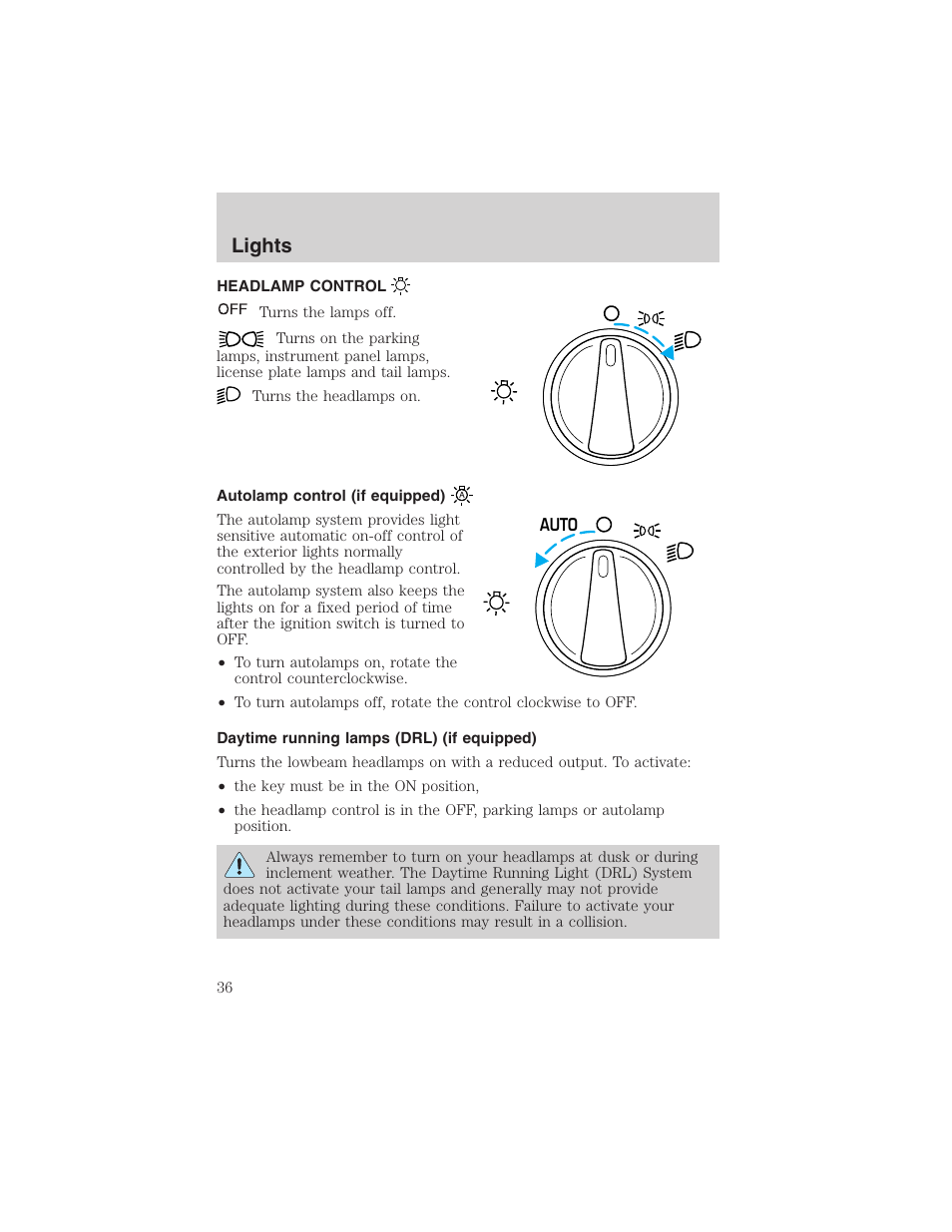 Lights | FORD 2003 Windstar v.2 User Manual | Page 36 / 240