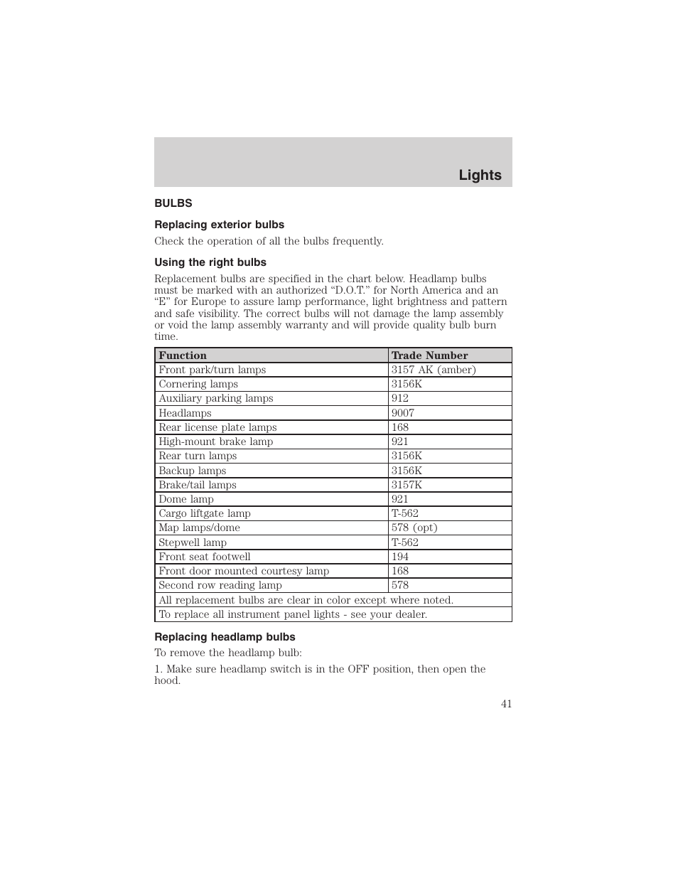 Lights | FORD 2003 Windstar v.2 User Manual | Page 41 / 240