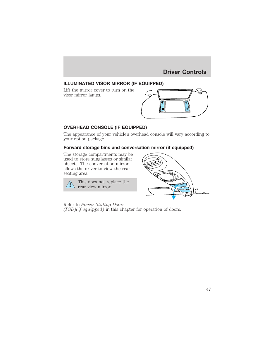 Driver controls | FORD 2003 Windstar v.2 User Manual | Page 47 / 240