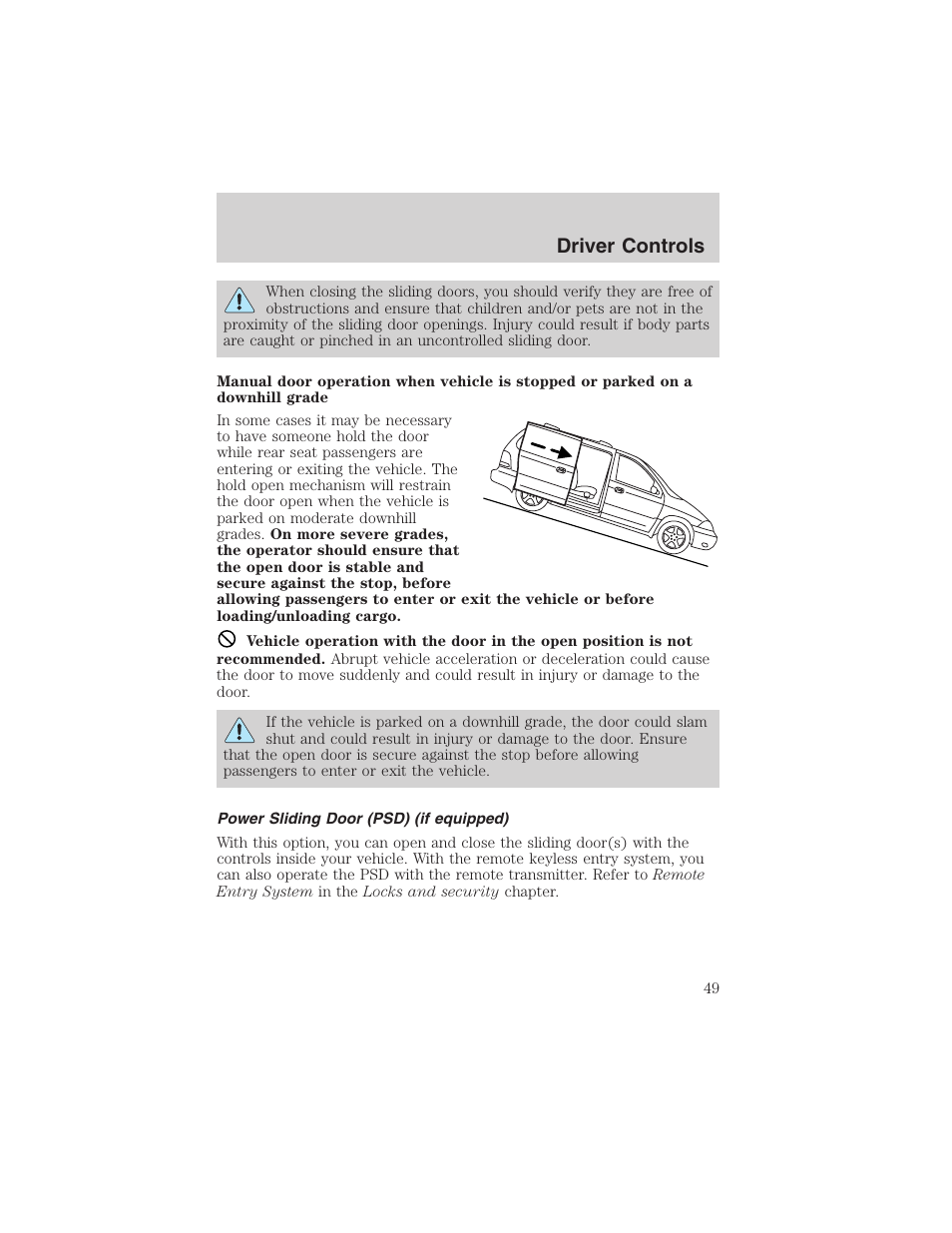 Driver controls | FORD 2003 Windstar v.2 User Manual | Page 49 / 240