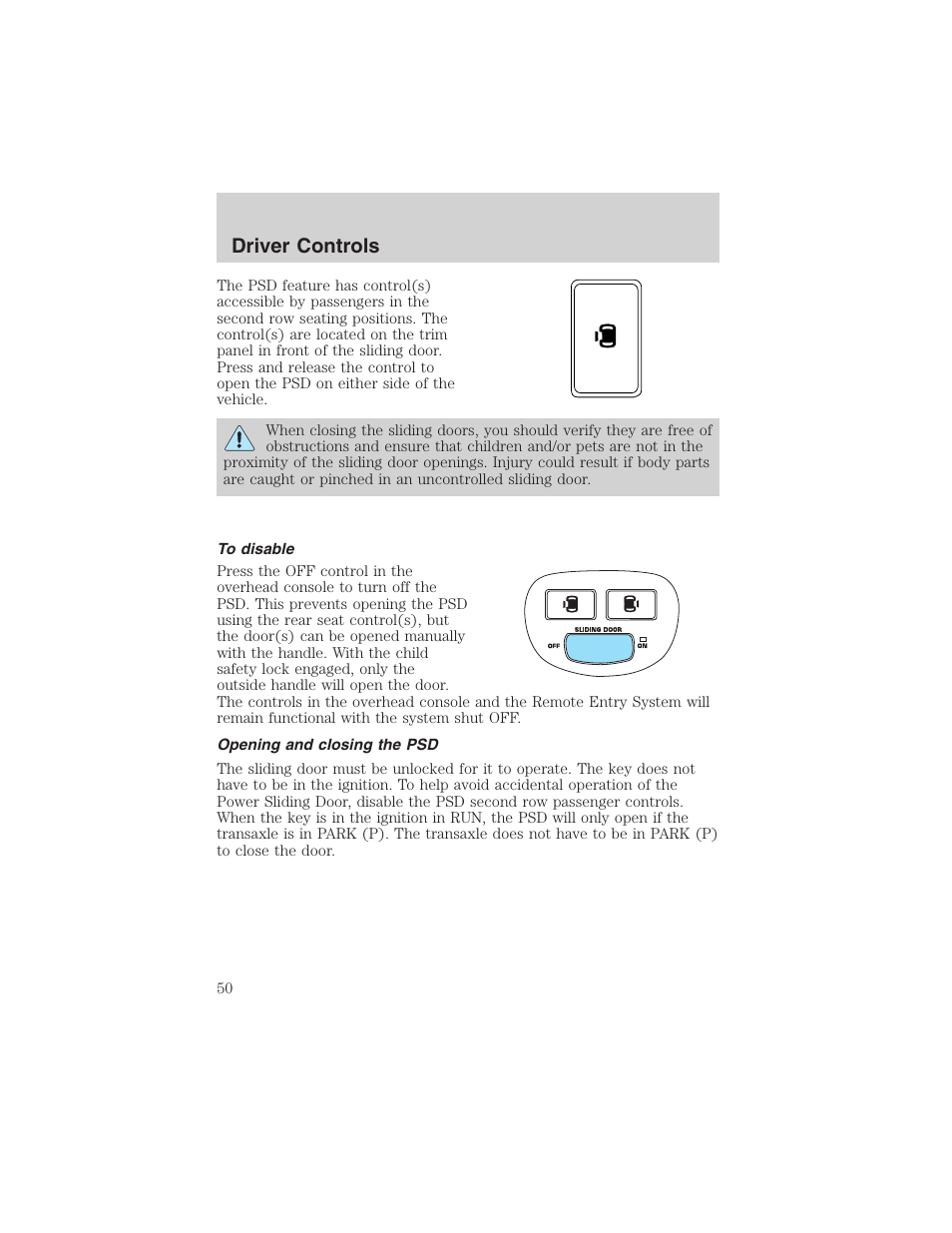 Driver controls | FORD 2003 Windstar v.2 User Manual | Page 50 / 240
