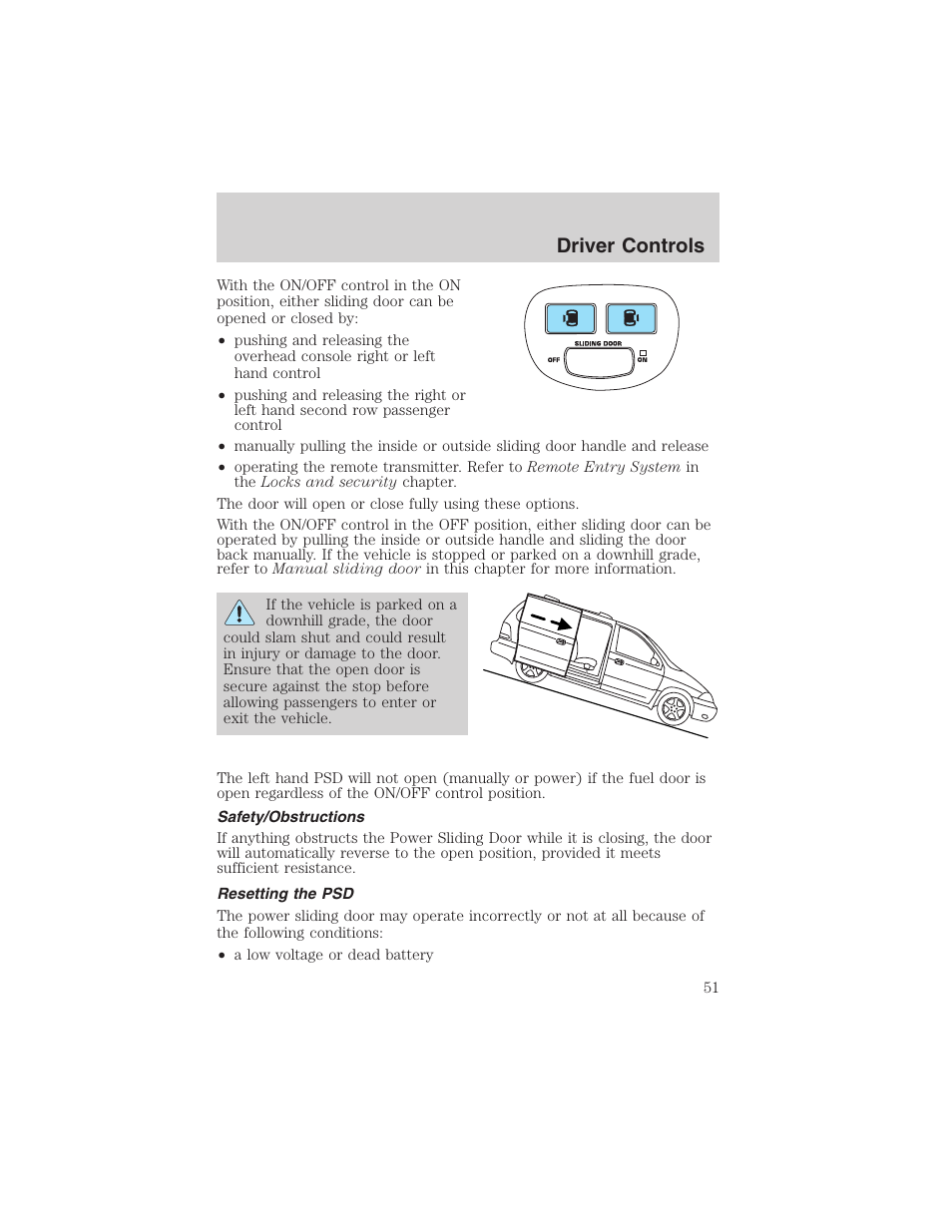 Driver controls | FORD 2003 Windstar v.2 User Manual | Page 51 / 240