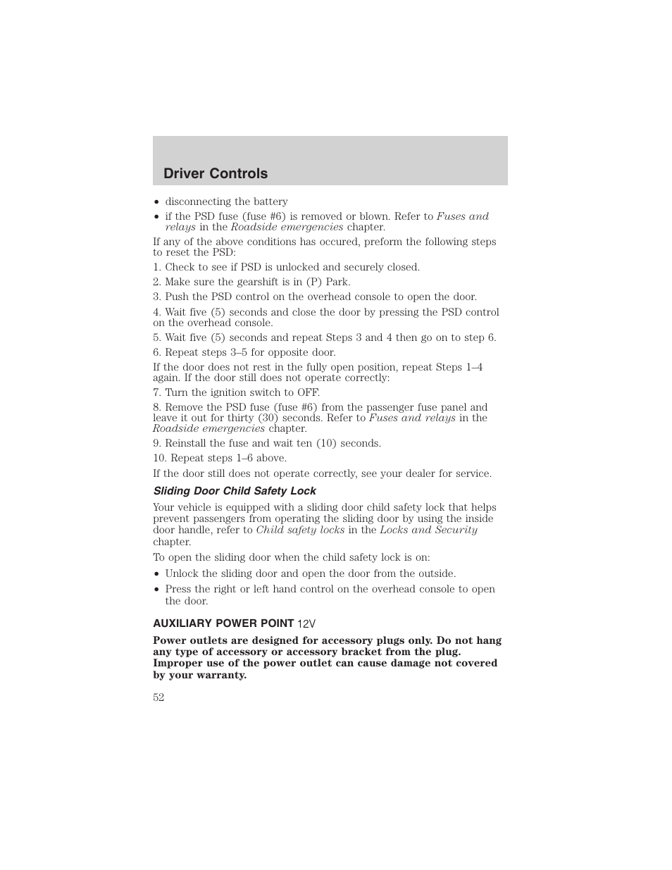 Driver controls | FORD 2003 Windstar v.2 User Manual | Page 52 / 240