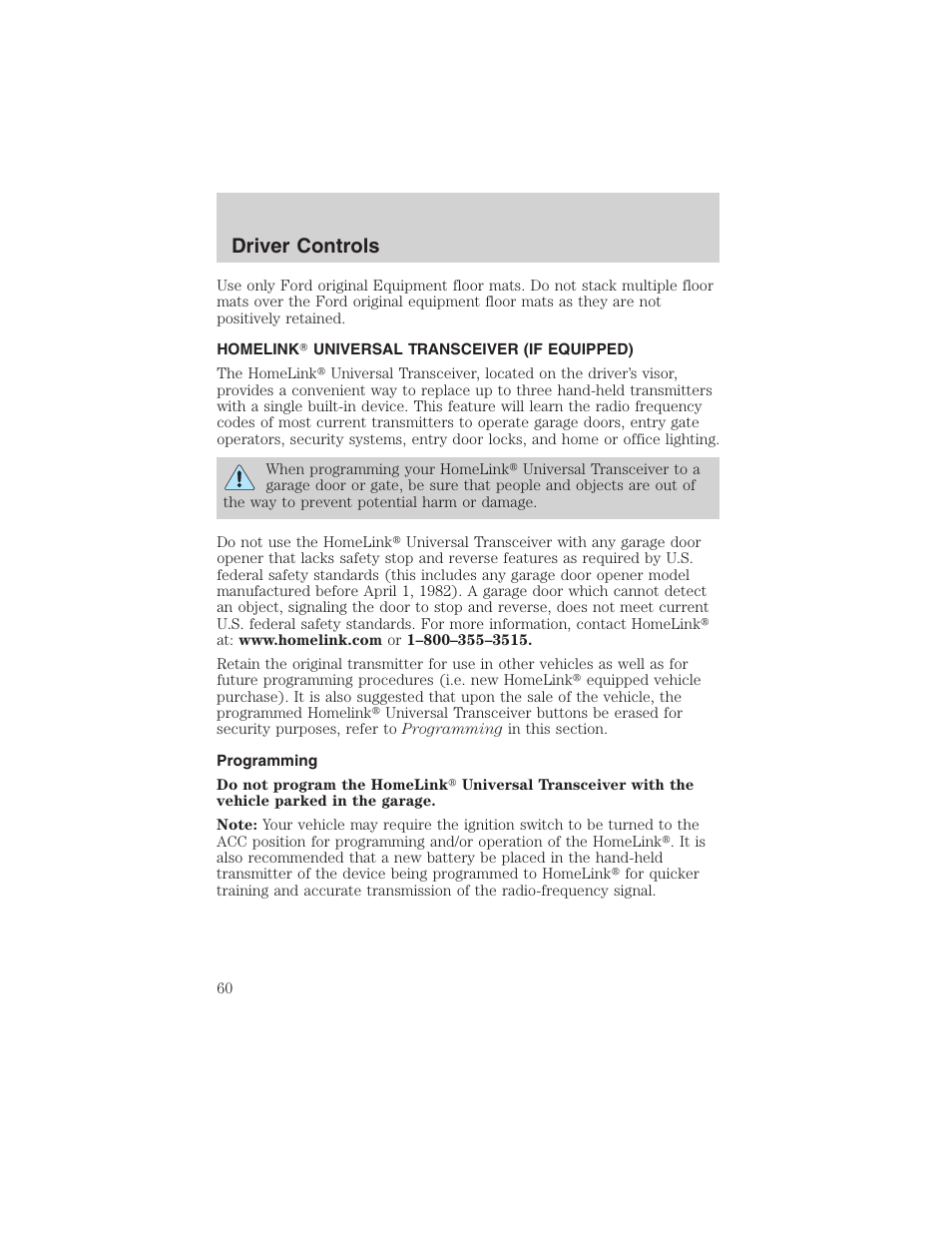 Driver controls | FORD 2003 Windstar v.2 User Manual | Page 60 / 240