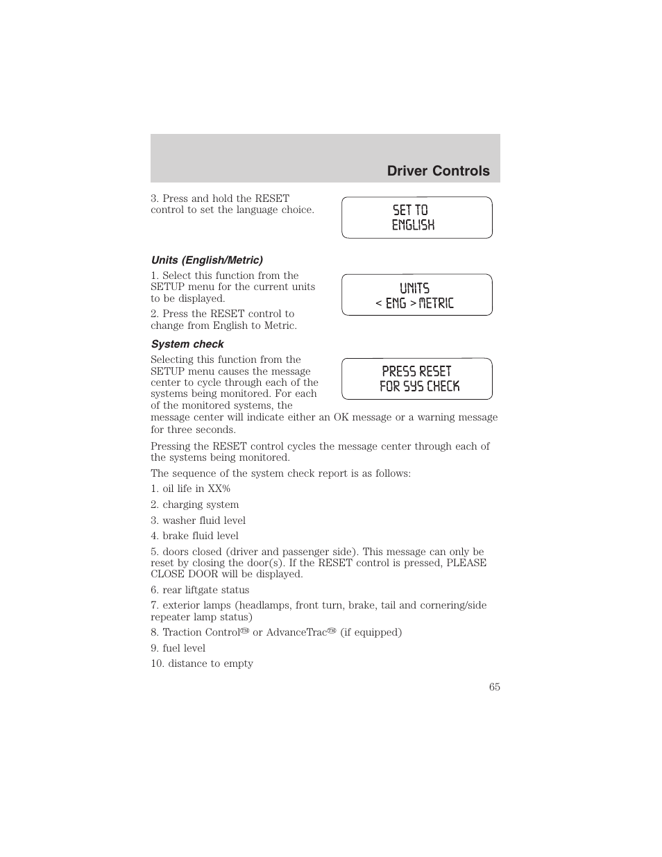 Driver controls | FORD 2003 Windstar v.2 User Manual | Page 65 / 240