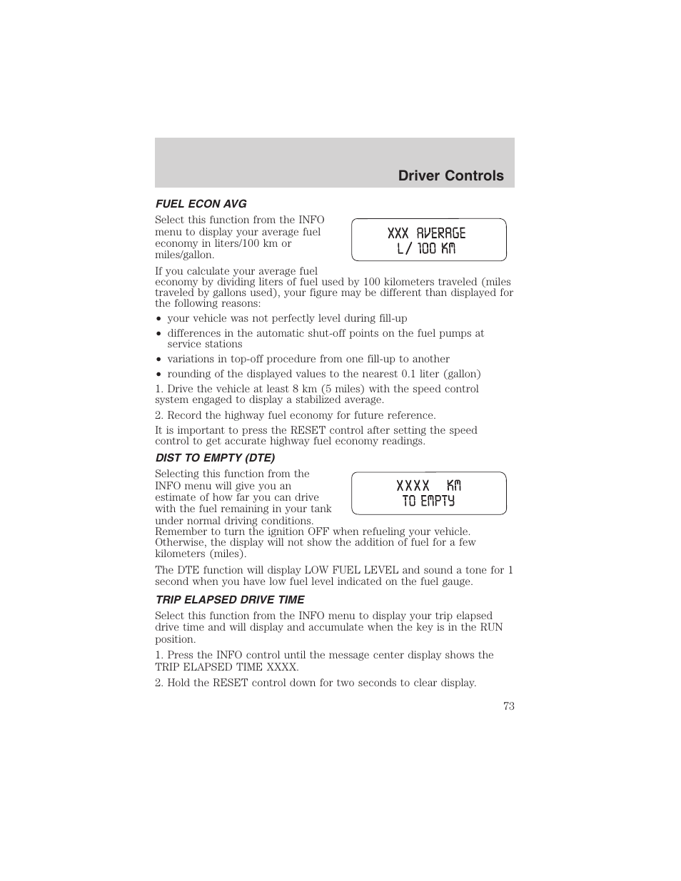Driver controls | FORD 2003 Windstar v.2 User Manual | Page 73 / 240