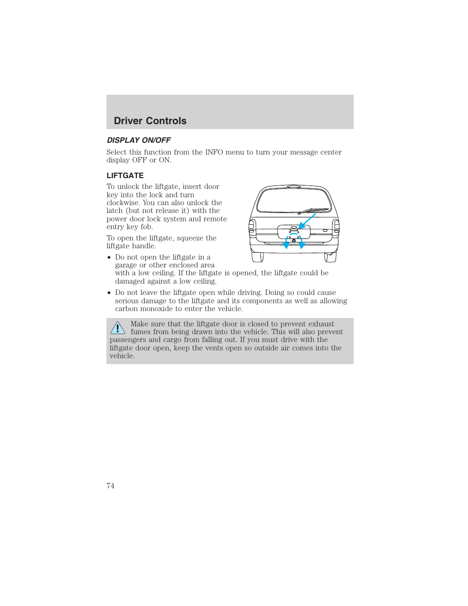 Driver controls | FORD 2003 Windstar v.2 User Manual | Page 74 / 240