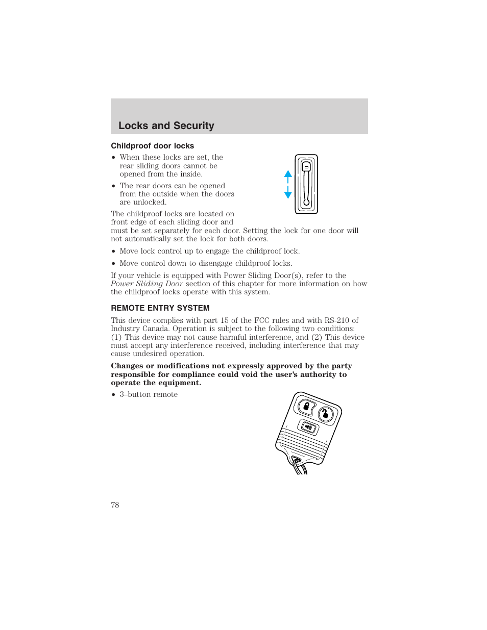 Locks and security | FORD 2003 Windstar v.2 User Manual | Page 78 / 240